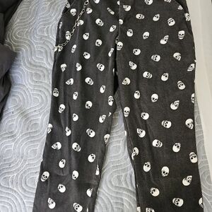 Black Skull Print Pants